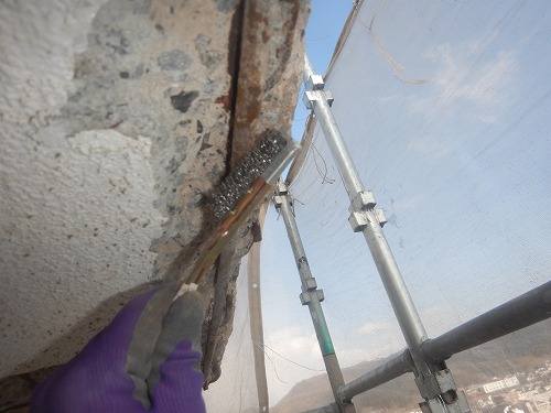 倉敷市児島マンション　爆裂欠損補修　ウレタン塗膜防水