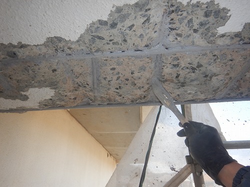 倉敷市児島マンション　爆裂欠損補修　ウレタン塗膜防水